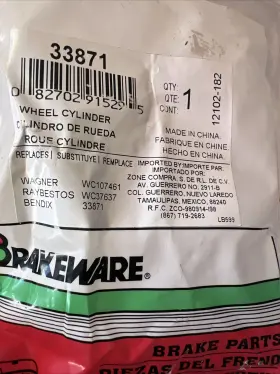 33871 BRACKEWARE Drum Brake Master Cylinder Wheel Rear Left 33871 BRACKEWARE Drum Brake Master Cylinder Wheel Rear Left