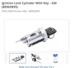 New Genuine Gm Ignition Lock Cylinder With Key 88969899 Pontiac Vibe 2003-2008. Fixed Price $70.00.